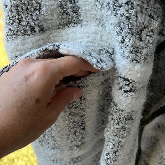 Avec Les Filles Long Line Chunky Knobby Cardigan Jacket Wool Blend Window Pane - Picture 6 of 9